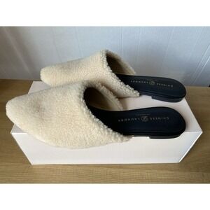 NWHB Chinese Laundry Women's Easton Sz 7 Natural Fuzzy‎ Fleece Mule Flat Shoes